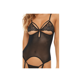 Guépière porte jarretelles noire et string 